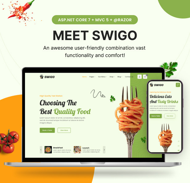 Swigo - ASP.NET Core & MVC Fast Food And Restaurant Template